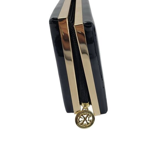 Christian Lacroix Evening Clutch Black Vegan Faux Patent Leather Framed Zip - Picture 8 of 13